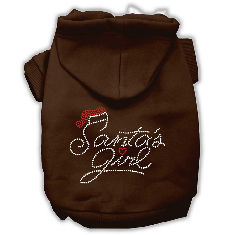 Santa's Girl Rhinestone Dog Hoodie Brown XS